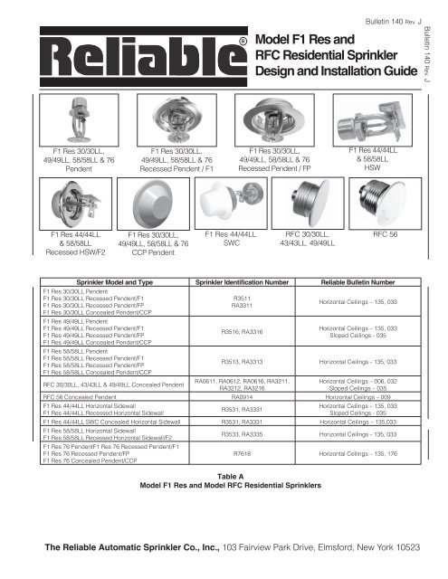 140 Rev J (PDF) - Reliable Automatic Sprinkler Co.