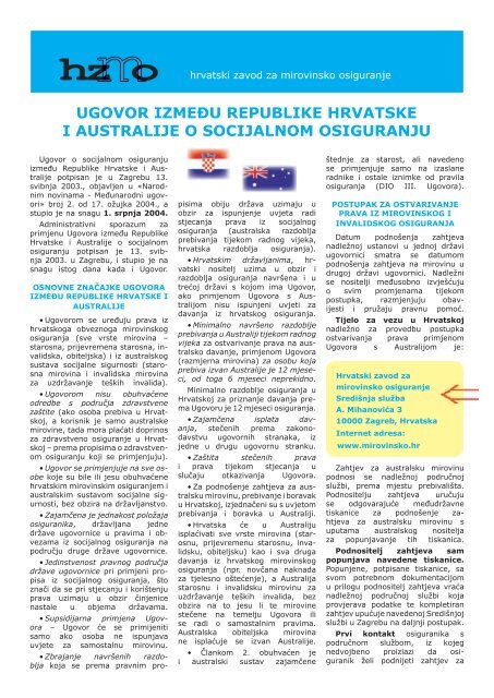 ugovor između republike hrvatske i australije o socijalnom osiguranju