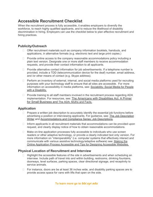 Accessible Recruitment Checklist - Burton Blatt Institute at Syracuse ...