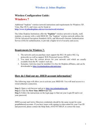 Windows 7 - Information Technology at the Johns Hopkins Institutions