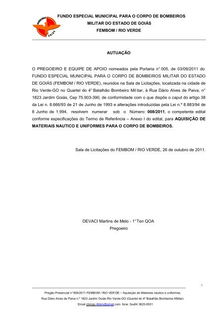 fundo especial municipal para o corpo de bombeiros militar do ...