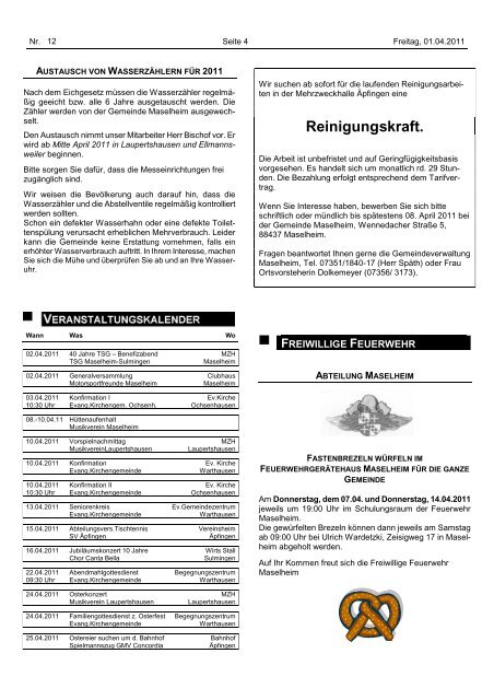 MITTEILUNGEN DER EVANG. KIRCHENGEMEINDEN - Maselheim