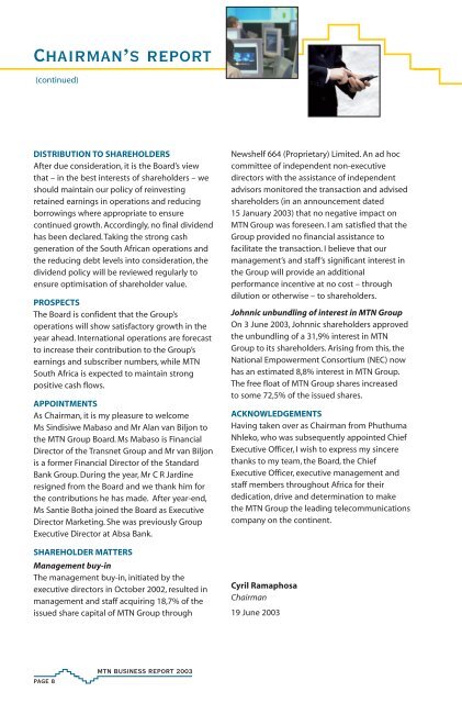 (formely M-Cell Limited) - Business Report 2003 - MTN Group