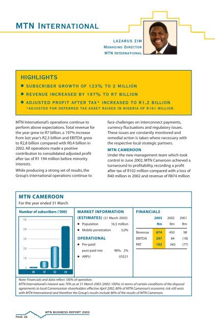 (formely M-Cell Limited) - Business Report 2003 - MTN Group