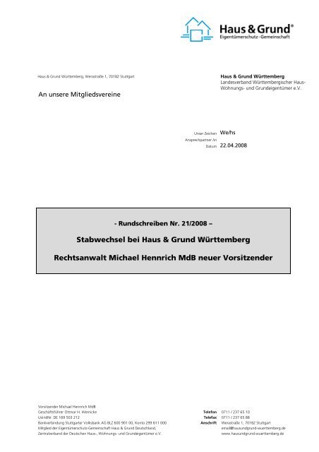 Stabwechsel Bei Haus Grund Wurttemberg Rechtsanwalt Michael