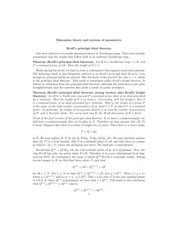 Dimension theory and systems of parameters Krull's principal ideal ...