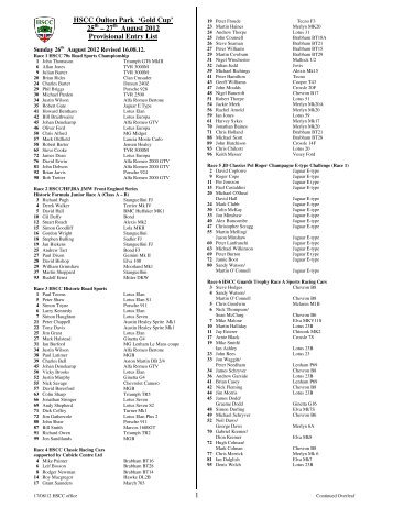 Provisional Entry List Oulton Park Gold Cup 14.08 - HSCC