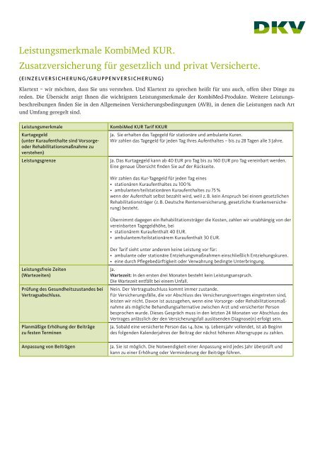 Klartext Hintergrundinformationen zum Kur-Tarif der DKV