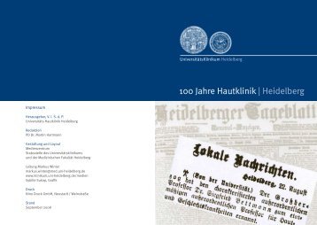 100 Jahre Hautklinik | Heidelberg - UniversitÃ¤tsKlinikum Heidelberg