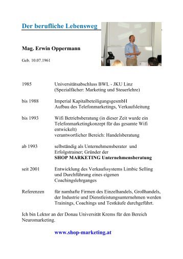 Der berufliche Lebensweg Mag. Erwin Oppermann - oekostrom AG