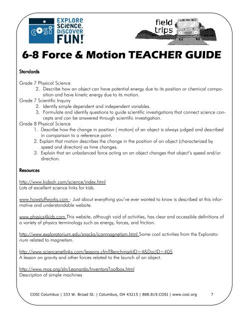 6-8 Force & Motion TEACHER GUIDE - COSI