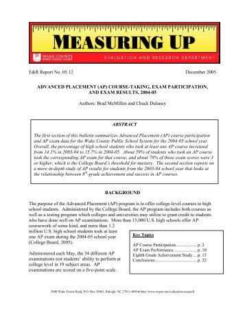 COURSE-TAKING, EXAM PARTICIPATION, AND EXAM RESULTS ...