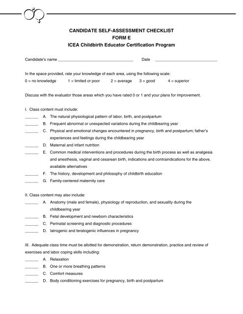 CANDIDATE SELF-ASSESSMENT CHECKLIST FORM E ICEA ...