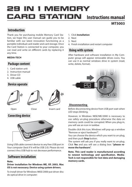 29 IN 1 MEMORY CARD STATION Instrukcja obsÅugi - Media-Tech