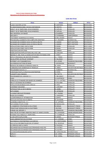 liste des livres - Université de Tunis El Manar