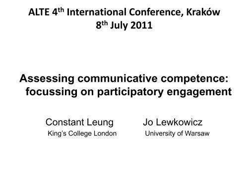 Assessing communicative competence - ALTE