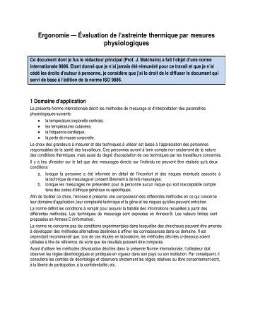 Malchaire J. (2003) ISO 9886, mesures physiologiques de la ...