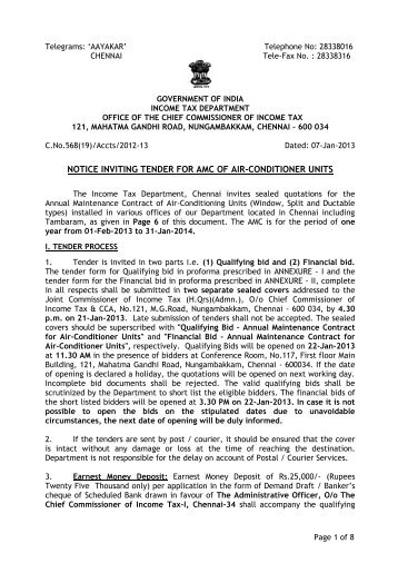 notice inviting tender for amc of air-conditioner units - Income Tax ...