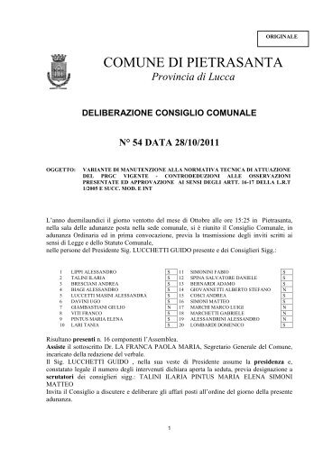 Delibera Consiglio Comunale n. 54 del 28.10.2011 - Comune di ...