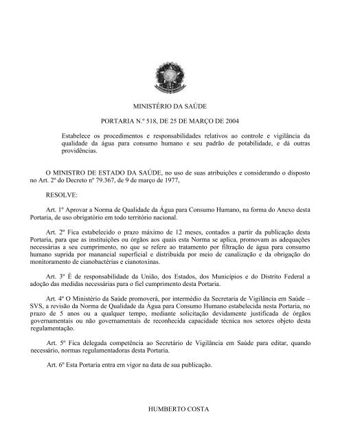 MINISTÃRIO DA SAÃDE PORTARIA N.Âº 518, DE 25 DE MARÃO DE ...