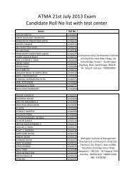 ATMA 21st July 2013 Exam Candidate Roll No list with test center