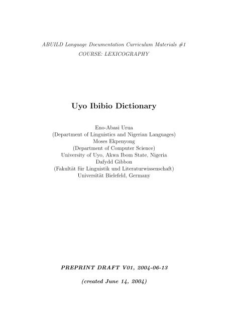 Uyo Ibibio Dictionary - Computational Linguistics and Spoken ...