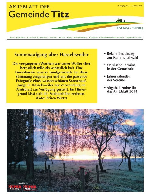 Amtsblatt Nr. 1 vom 12.01.2014 - Gemeinde Titz