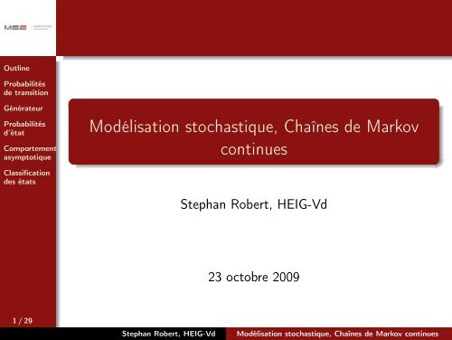 ModÃ©lisation stochastique, ChaÃ®nes de Markov continues