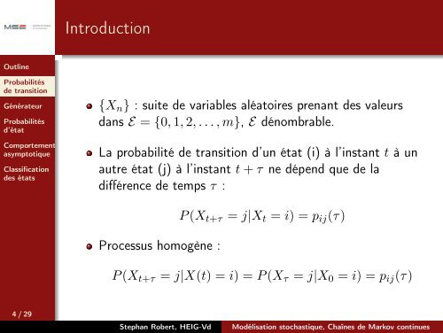 ModÃ©lisation stochastique, ChaÃ®nes de Markov continues