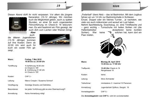 Anmeldung: Anmeldung: - Jugendarbeit Opfikon