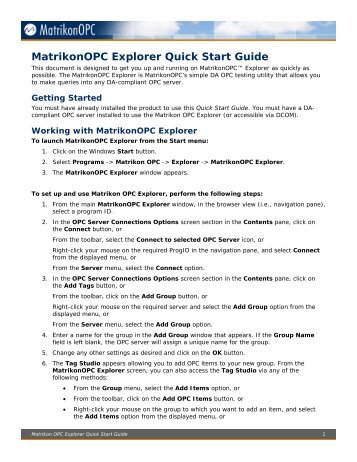 MatrikonOPC Explorer Quick Start Guide