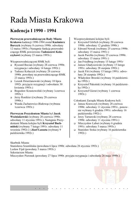 Kadencja I - Biuletyn Informacji Publicznej Miasta Krakowa