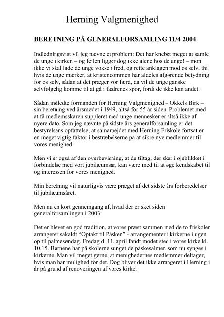 beretning pÃ¥ generalforsamling 11/4 2004 - Herning og Gjellerup ...