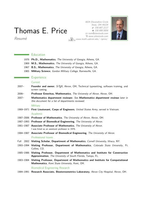 Thomas E. Price – Resumé - Department of Mathematics - The ...