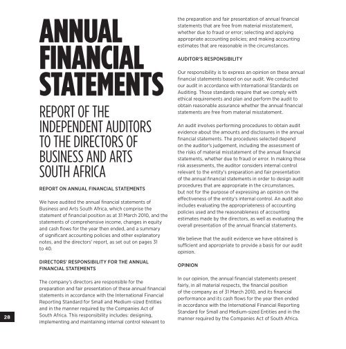 ANNUAL REPORT 2010 - Business and Arts South Africa