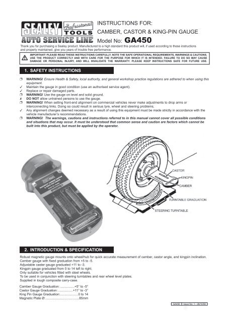 InstructIons for: camber, castor & KIng-PIn gauge ... - Justoffbase