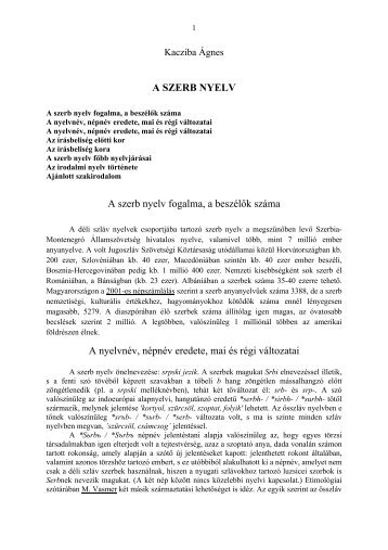 A SZERB NYELV A szerb nyelv fogalma, a beszÃƒÂ©lÃ…Â‘k szÃƒÂ¡ma A ...