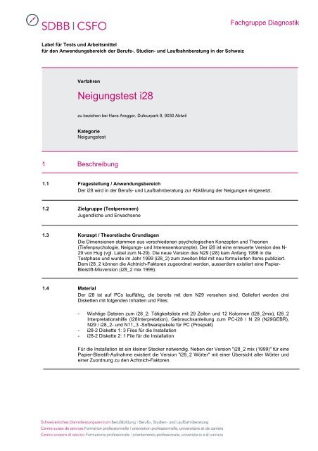 Neigungstest i28 - Fachgruppe Diagnostik - SDBB