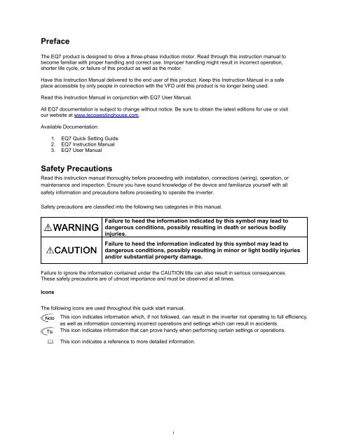 EQ7 Series Instruction Manual - TECO-Westinghouse Motor Company