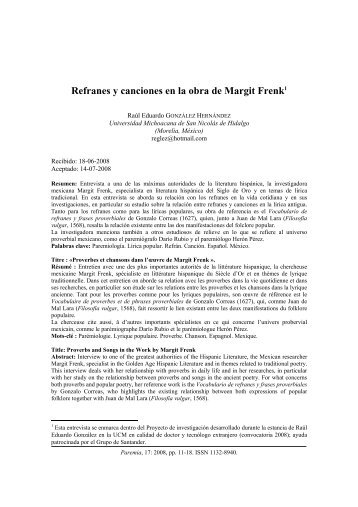 Refranes y canciones en la obra de Margit Frenk1 - Paremia.org