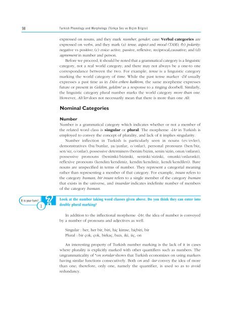 turkish phonology and morphology (türkçe ses ve b‹ç‹mb‹lg‹s‹)