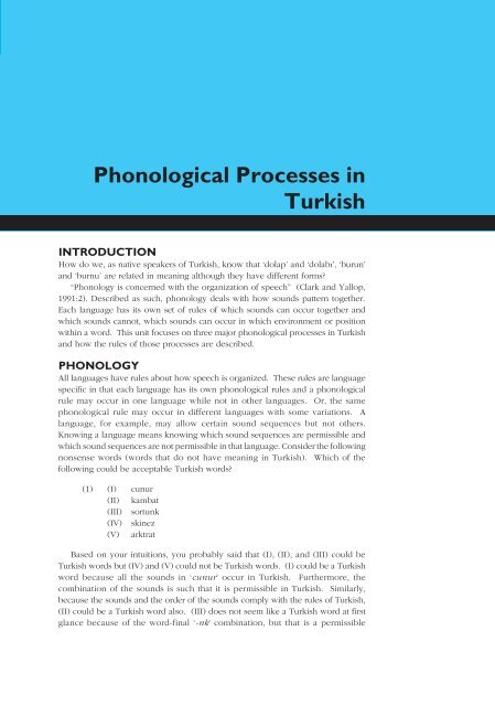 turkish phonology and morphology (türkçe ses ve b‹ç‹mb‹lg‹s‹)