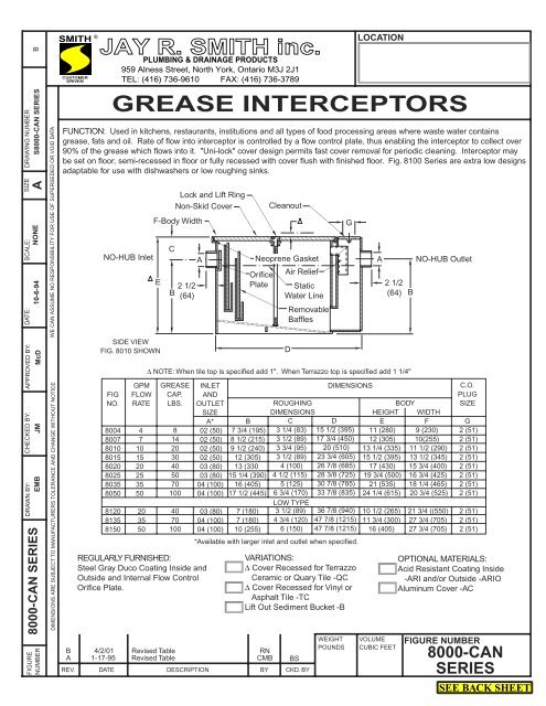 Smith 8450 Large Capacity Steel Grease Interceptor