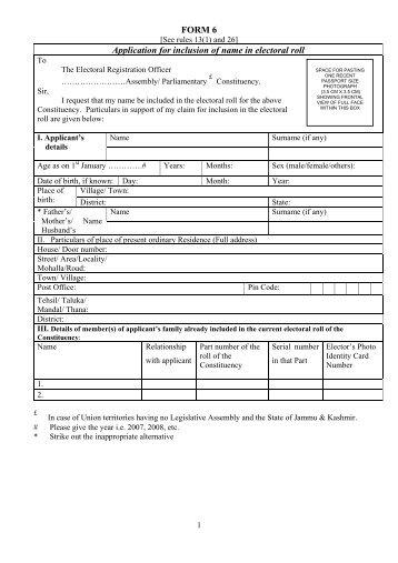 FORM 6 Application for inclusion of name in electoral roll