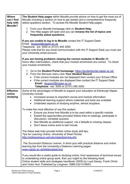 Moodle guide for new students - Edinburgh Napier University