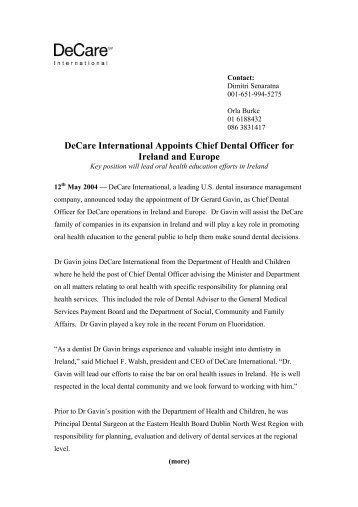 DeCare International Appoints Chief Dental Officer For Ireland And ...