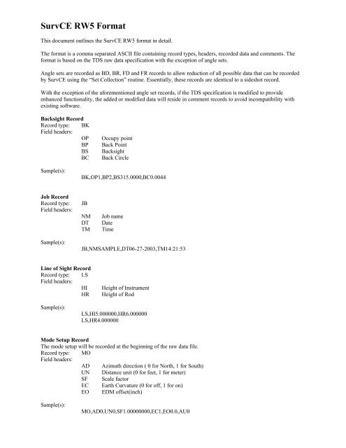 Rw5 File Format SurvCE RW5 Format.pdf - Carlson Software