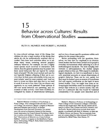 Behavior across Cultures: Results from Observational Studies