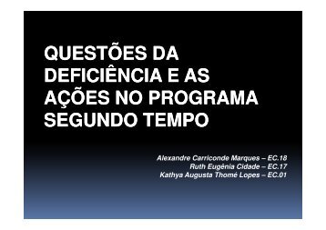 QuestÃµes da DeficiÃªncia e as aÃ§Ãµes no Programa Segundo Tempo