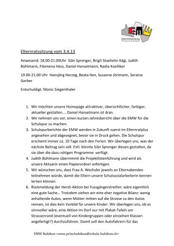 Elternratssitzung vom 3.4.13 - Schule Bubikon